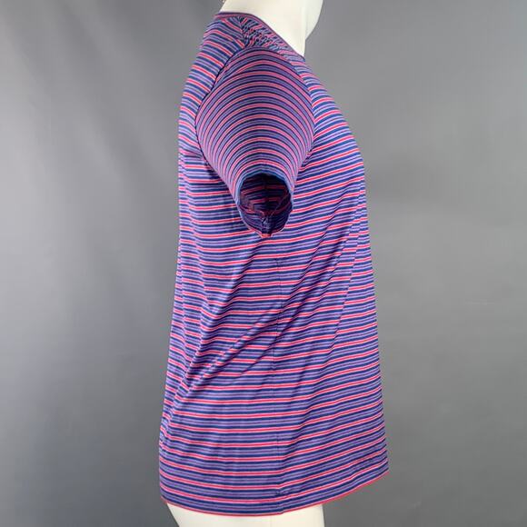 LANVIN Size M Red Blue Purple Stripe Cotton Crew Neck T-shirt - Picture 3 of 7